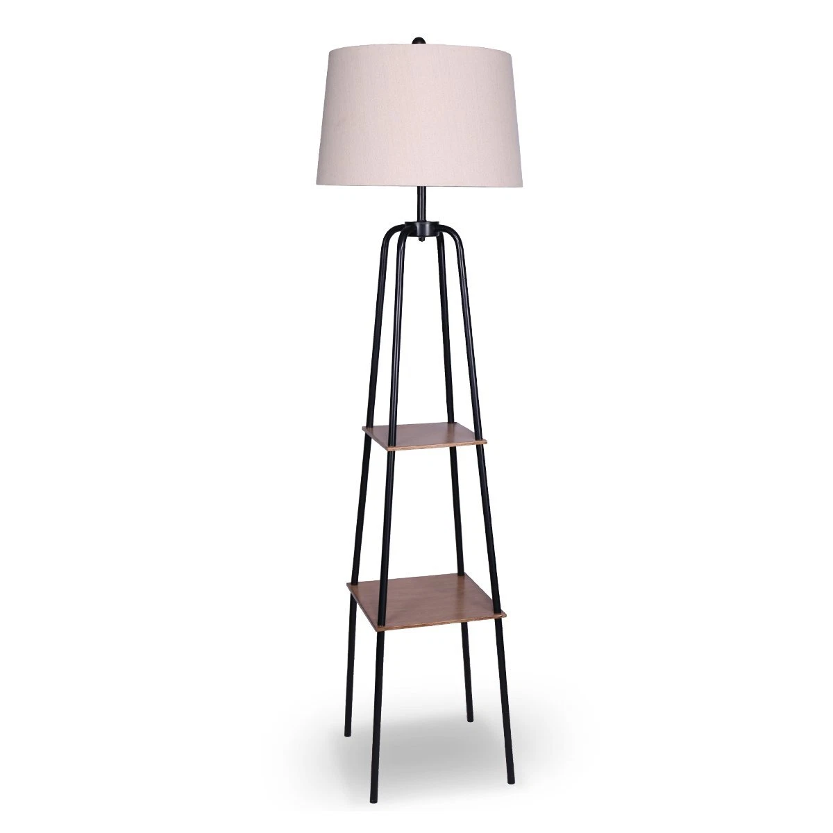 Sarantino Metal Floor Lamp Light Shade Metal Shelf Wood Finish