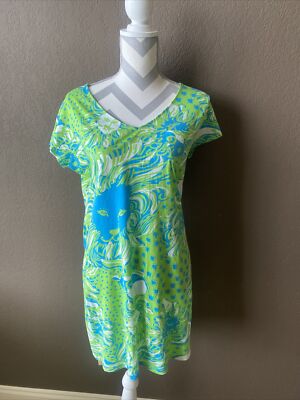 Lilly Pulitzer Dress Women's S Blue Green Lion Animal Beach Lace Pima  Cotton V | eBay