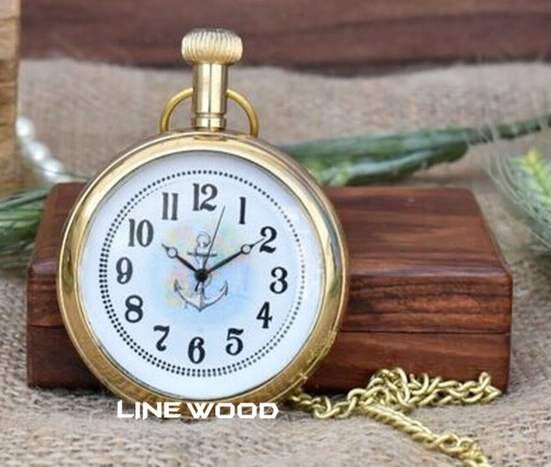 Personalized Handmade Antique Nautical Brass Pocket Watches Clock With Chain 2