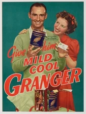 Circa 1940's Joe Gordon Granger Cigarettes Framed Cardboard Sign, EX Condition