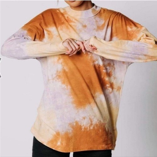 WE the FREE PEOPLE Be Free Tie Dye Lilac Woods Mock Neck Oversize Tee M = 8/10 - Picture 16 of 18