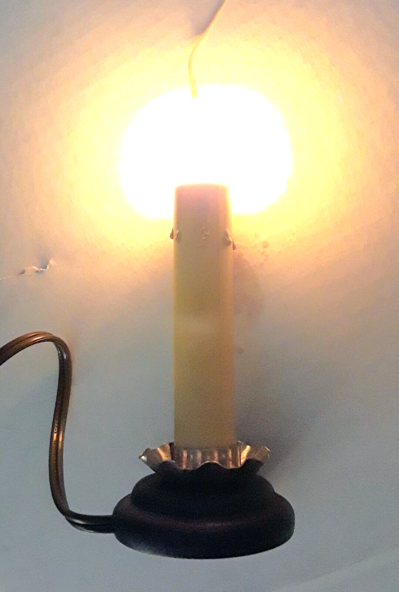 Electric Window Candle Light Lamp Wood and Metal Base Christmas