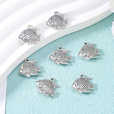 BLUK 50Pcs Fish Charms DIY Jewelry Making Pendants Antique Silver