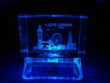 3D Laser Etched Crystal London Skyline Souvenir Paperweight Color Changing LED