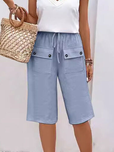 Womens Ladies Combat Chino Cargo Shorts Knee Length Holiday Drawstring Pants US - Picture 15 of 22