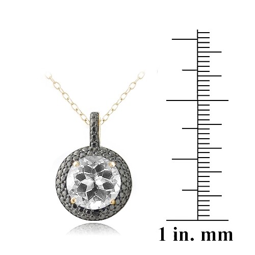 18K Gold over Silver 5.75ct White Topaz &Black Diamond Accent Round Necklace,18" - Picture 3 of 4