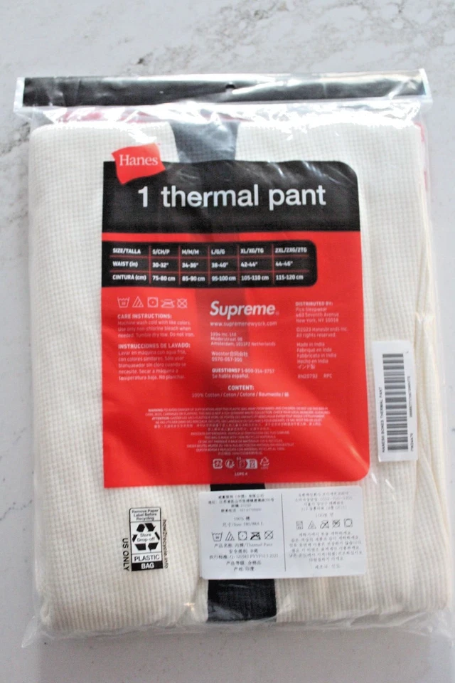 SUPREME X HANES кости тепловой брюки (1 упаковка) размер L белый натуральный FW24 скелет - Изображение 3 из 3