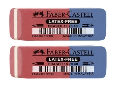 2x Faber-Castell Radiergummi Radierer Latex-free Kombiradierer rot/blau 187040
