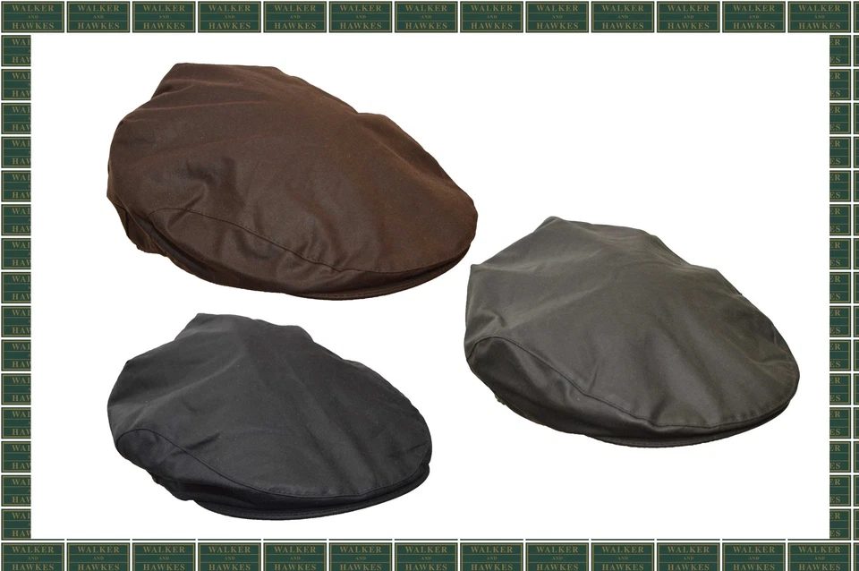 Walker & Hawkes Wax Flat Cap Country Waxed Shooting Outdoor Hat Navy Brown Olive
