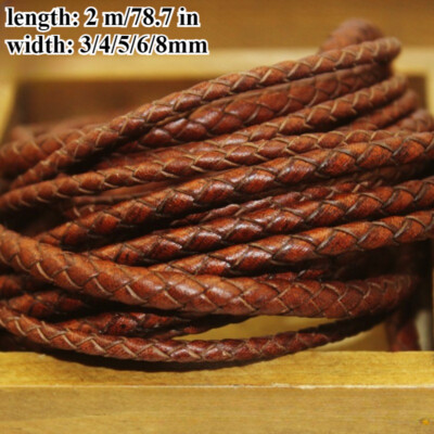 2M Rindsleder Seil Geflochten Retro Rund Kordel Zum Selbermachen Halskette Armband Schmuck