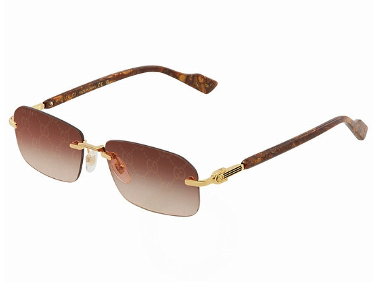 Gucci Men GG1221S-004 Gold & Havana Frame / Brown Logo Tinted Lens