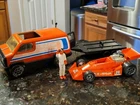 Vintage Tonka A J Foyt Racing Team Van Racecar Trailer & Figure 1979 Lot