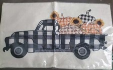 Fall Pillow Cover 12x20 Inch Fall Autumn Thanksgiving Pickup Truck Black Check
