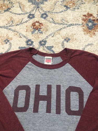 Homage Ohio Shirt Mens Large Gray Maroon Long Sleeve Raglan Made USA Soft Tee - Picture 6 of 10