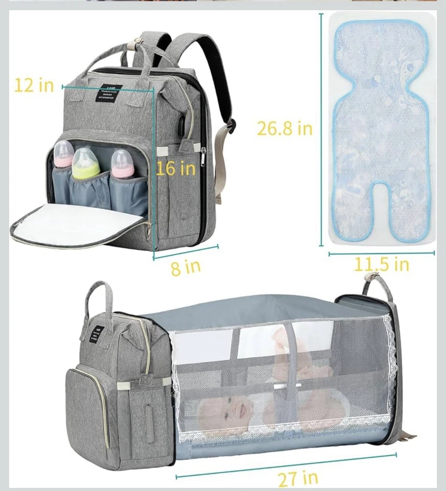 Bolsas de pañales mochila para bebé niño: bolsa de bebé grande para niños niñas mamá gris Foto 4 de 4