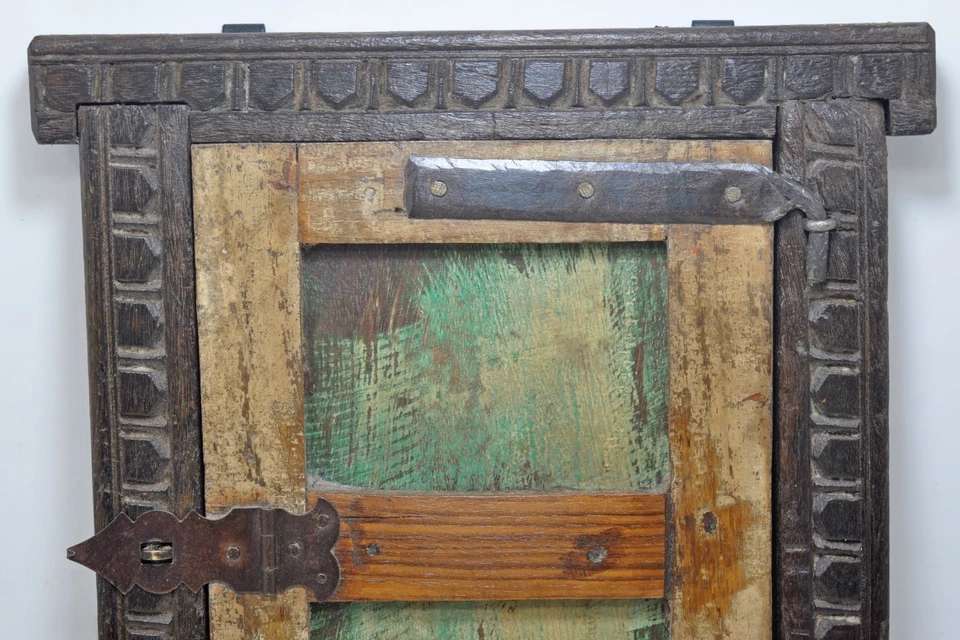 Decoração de parede de madeira antiga moldura de painel de janela original antiga feita à mão - Imagem 4 de 4