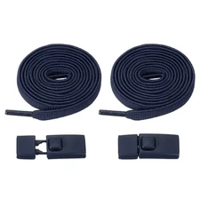No Tie Shoelaces with 2 Metal Square Buckle Clips, 1Pair & Navy