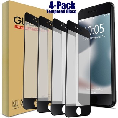 4x Full Coverage Clear Tempered Glass Screen Protectors For iPhone 6 6s 7 8 Plus