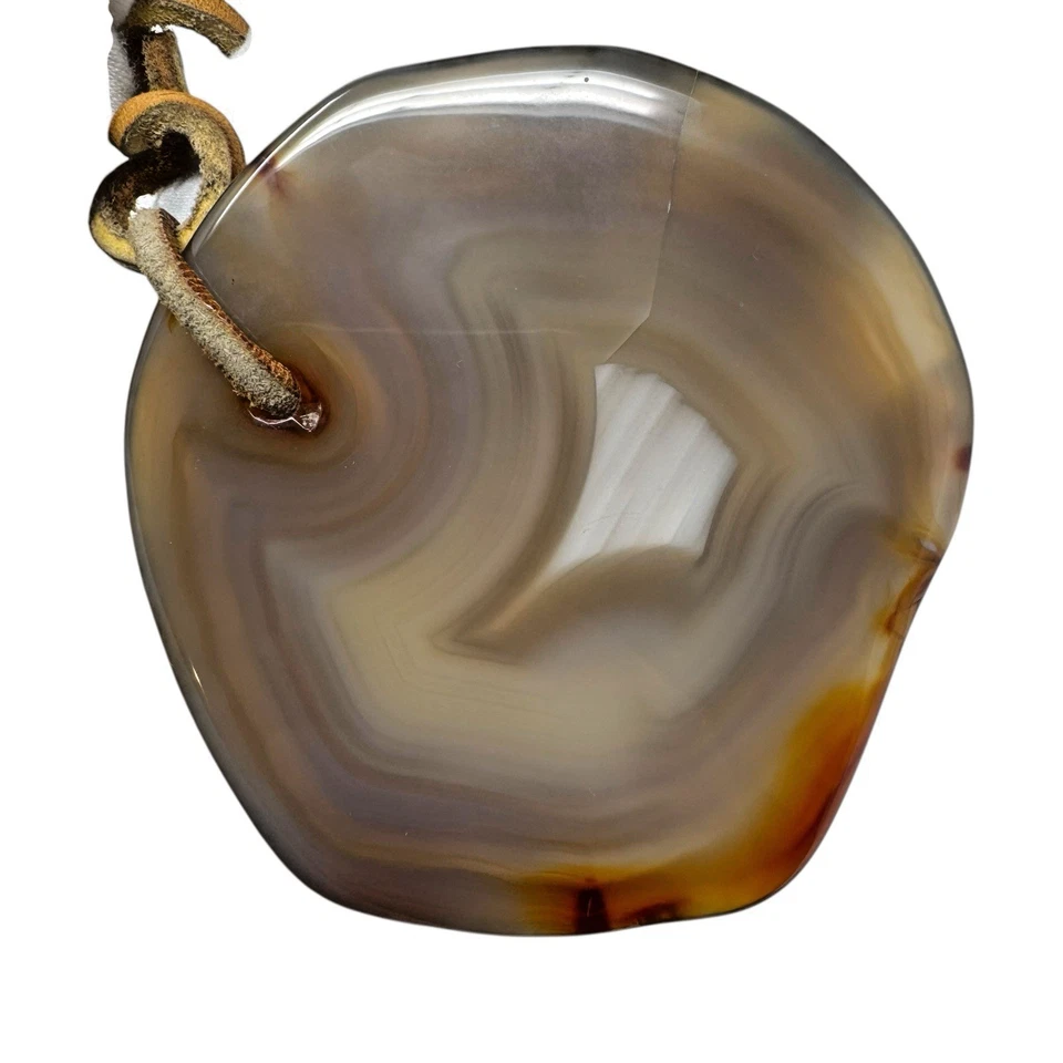 "Collar de cordón de cuero colgante rebanada de ágata hecho a mano 3,5 x 3,5"" boho natural" Foto 4 de 4