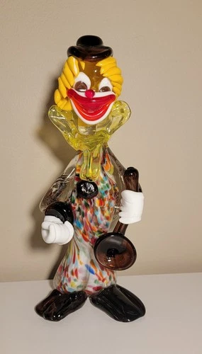 Vintage Murano Art Blown Glass Clown Figurine Musician Saxaphone Sculpture