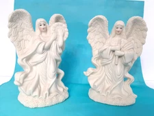 Lot of 2 K's Collection ANGEL Statue Figure with GLITTER White Ceramic Women