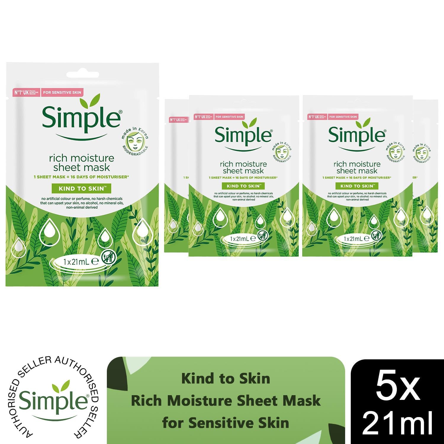 5x Simple Kind to Skin Rich Moisture Sheet Mask with Botanical Extracts