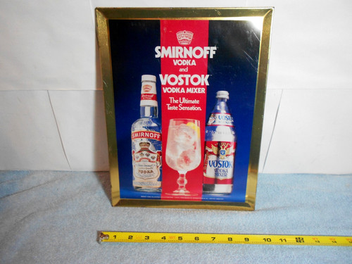 VINTAGE 1979 SMIRNOFF VODKA & VOSTOK MIXER TIN METAL ADV. SIGN 9x12 in- X 130