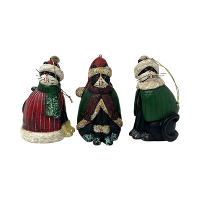 Vintage Lot of 3 Kurt Adler Cat Christmas Ornaments Fiddle Stix Pennylane Whimsy