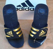 Adidas Adissage Hombre Sandalia Slides Talla 10 - Negro/Dorado Metálico - Nuevo con Caja