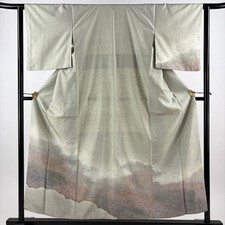 Suzunoya Pongee Fabric Kimono S Size Green Used 154cm Length 63cm Sleeve