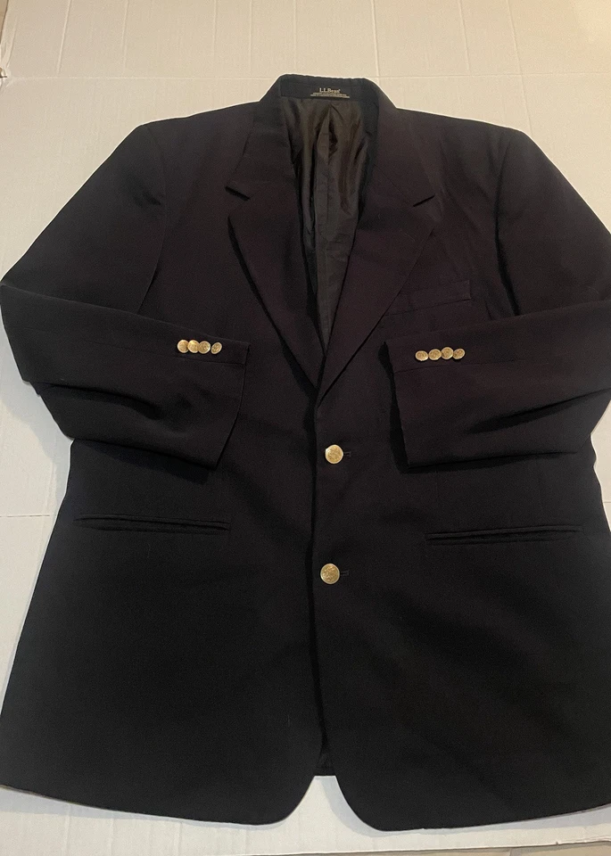 LL Bean Black Microfiber Gold Buttons Sportcoat Jacket Blazer 42R - Image 2 of 4