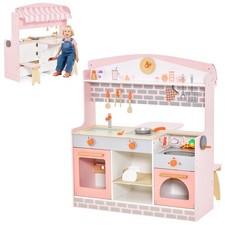 2-In-1 Kids Kitchen Playset Role Play Pretend Cooking Eating Restaurant Pink