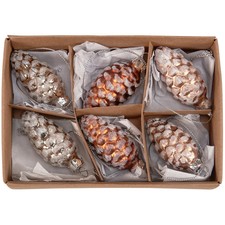 Set of 6 Glittered Pinecone ornaments, boxed, 2 1/4" T x 1", Woodland NIB