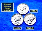 3 "AU-UNC" Mercury DImes ➫ 1940-D, 1942-P, 1944-P ➫ High Grade ➫  LOOK ➫ 340d