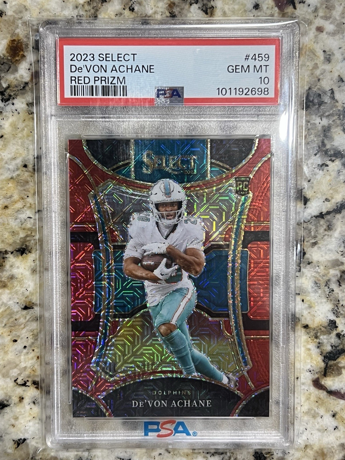 2023 Panini Select - Suite Level De'Von Achane #459 Red Prizm 43/49 (RC) PSA 10!