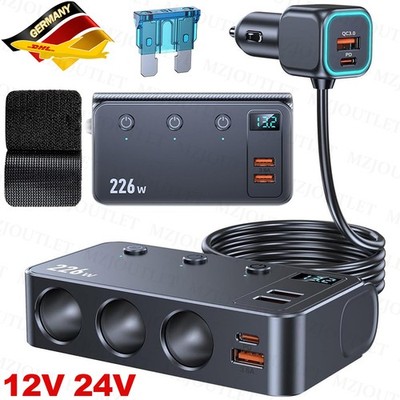 9-in-1 Auto KFZ Adapter 3 Fach Zigarettenanzünder Verteiler mit 6 USB Steckdose