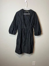 Max Studio Dress Womens Medium Black Textured V Neck 3/4 Sleeve Silk Lined