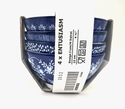 Brand New Set of 4 IKEA Entusiasm Mixed Pattern Blue 4.75'' Porcelain Bowls