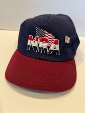 Vtg NRA Hat US Flag Navy Blue Maroon Made In USA Adjustable Cap