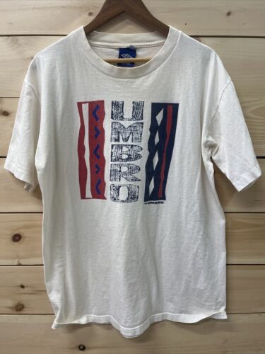 Vintage Umbro Made In USA T Shirt Sz L White Red … - image 1