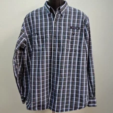 US Polo Assn Button Down Mens XXL Blue Plaid Long Sleeve USPA Blue Shirt Patches