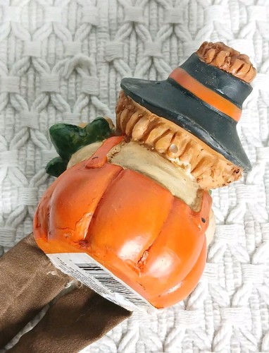 Fall Autumn Sitting Dangle Legs Pumpkin Body Scarecrow Sunflower Resin Figurine - Bild 6 von 9