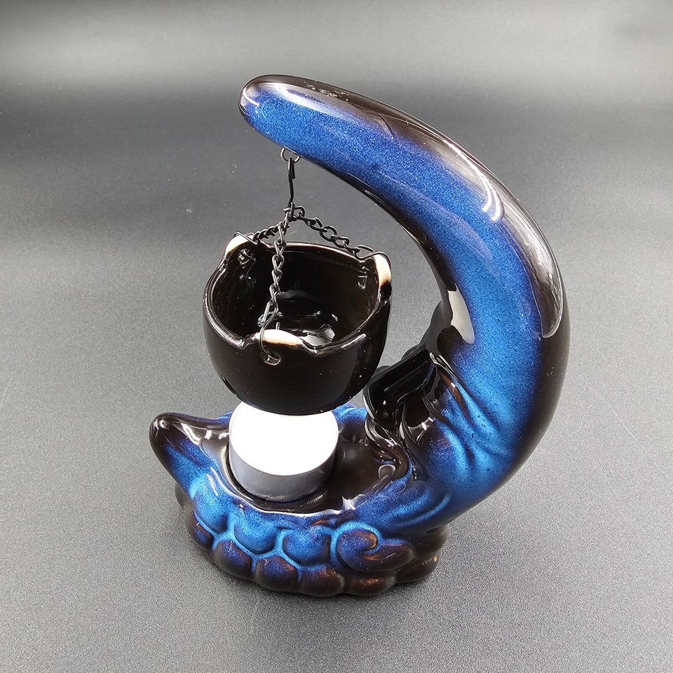 Blue Iridescent Crescent Moon Scented Essential Oil Warmer Candle