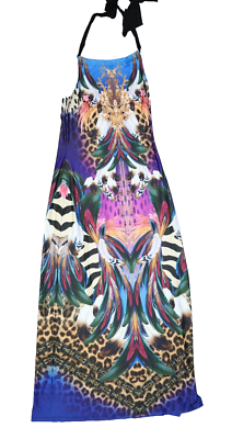 Venus Jungle Party Halter Dress Purple Multi Jungle Peacock Side Slit Stretch S | eBay Venus Jungle Party Halter Dress Purple Multi Jungle Peacock Side Slit Stretch S | eBay