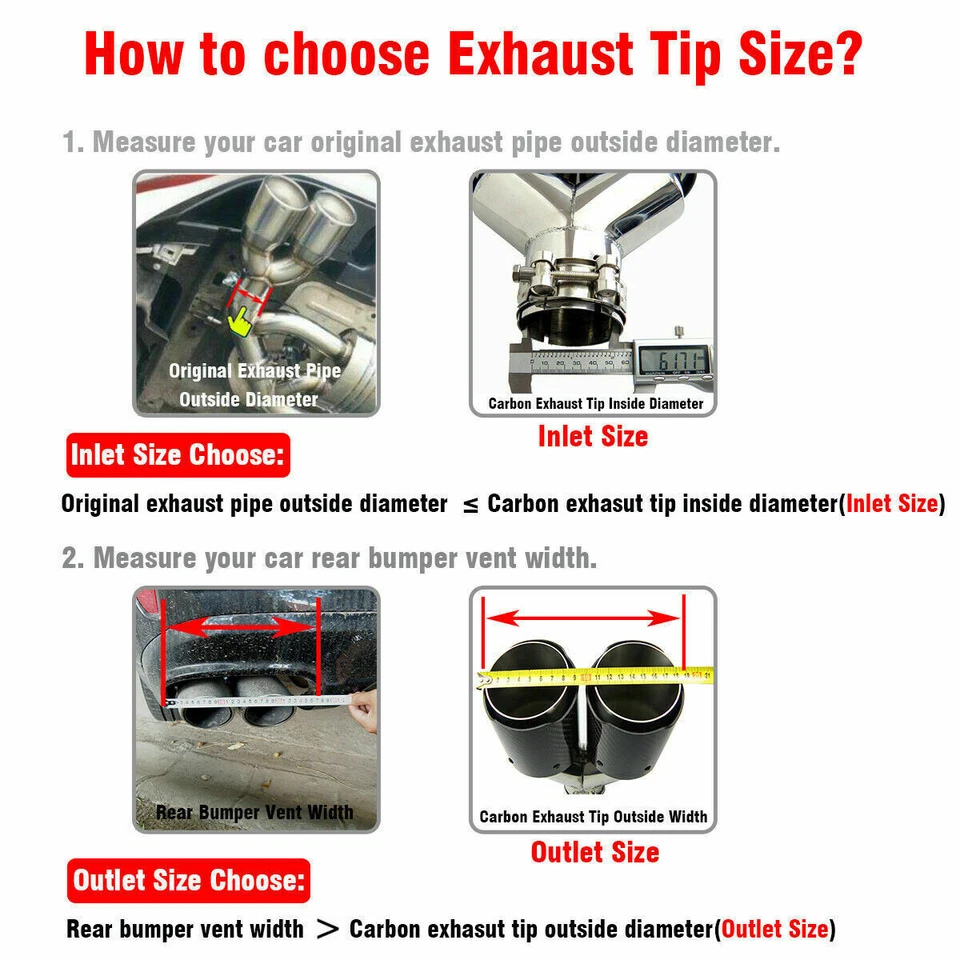 2Pcs Akrapovic Real Carbon Fiber Car Exhaust Tip Dual End Pipes ID:2.5" OD:3.5"- Foto 4 de 4