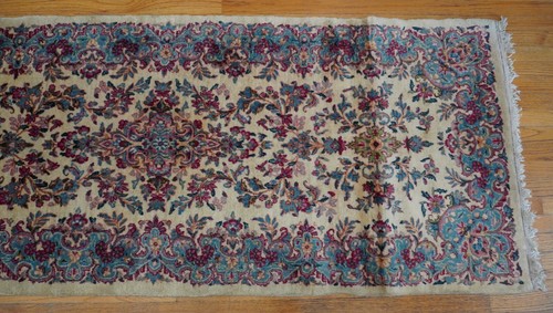 Antique Kermann Runner Hand Knotted Ivory Wool Oriental Rug 3' x 12' - Picture 5 of 17