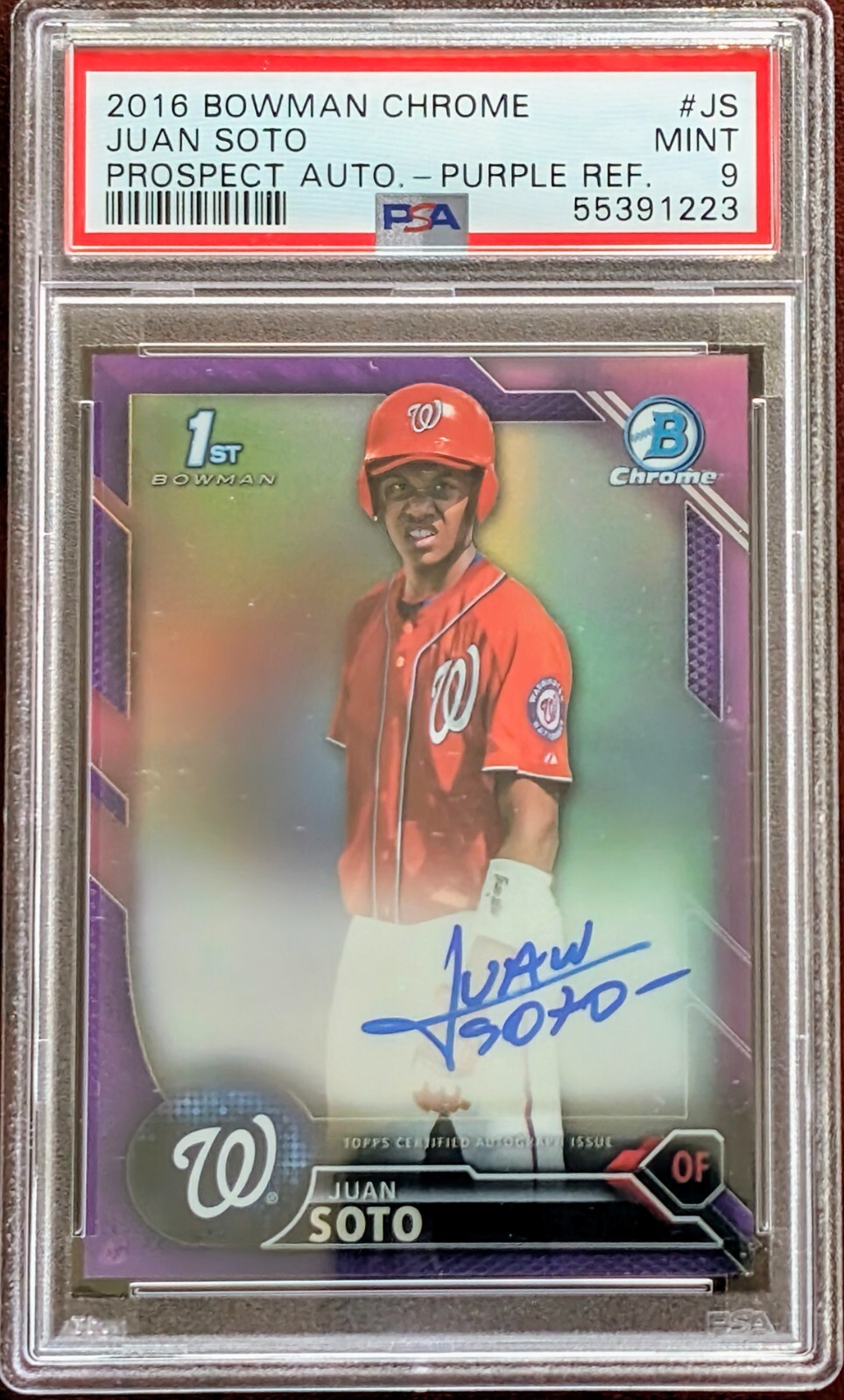 2016 Bowman Chrome JUAN SOTO Purple Refractor Auto /250 PSA 9 (New York Mets)