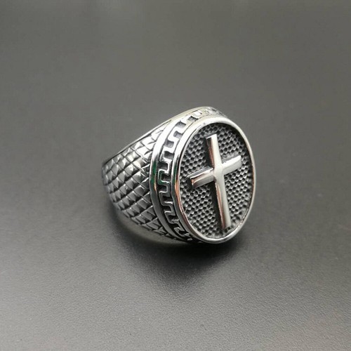 Anillo cruzado cristiano de acero inoxidable de EE. UU. para hombre mujer plateado talla 7-11 - Imagen 7 de 28