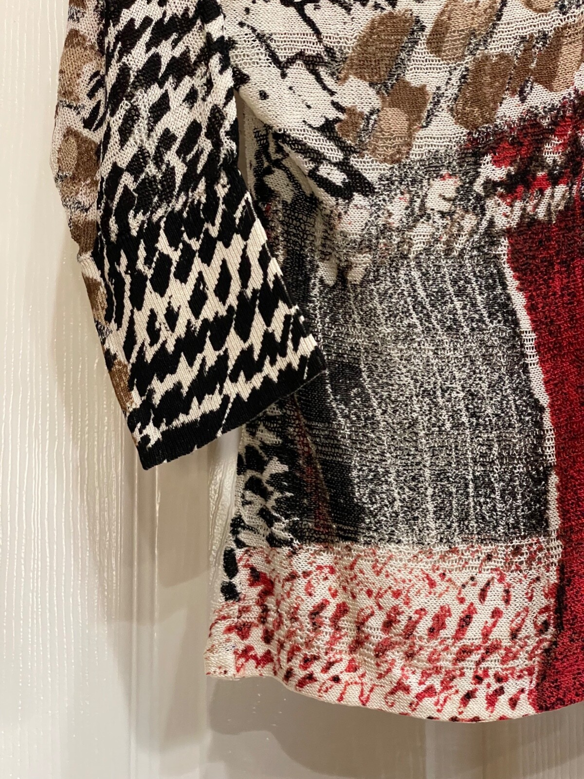 ZOZO Sweater Multicolor Linen Blend 3/4 Sleeve Buttoned Abstract