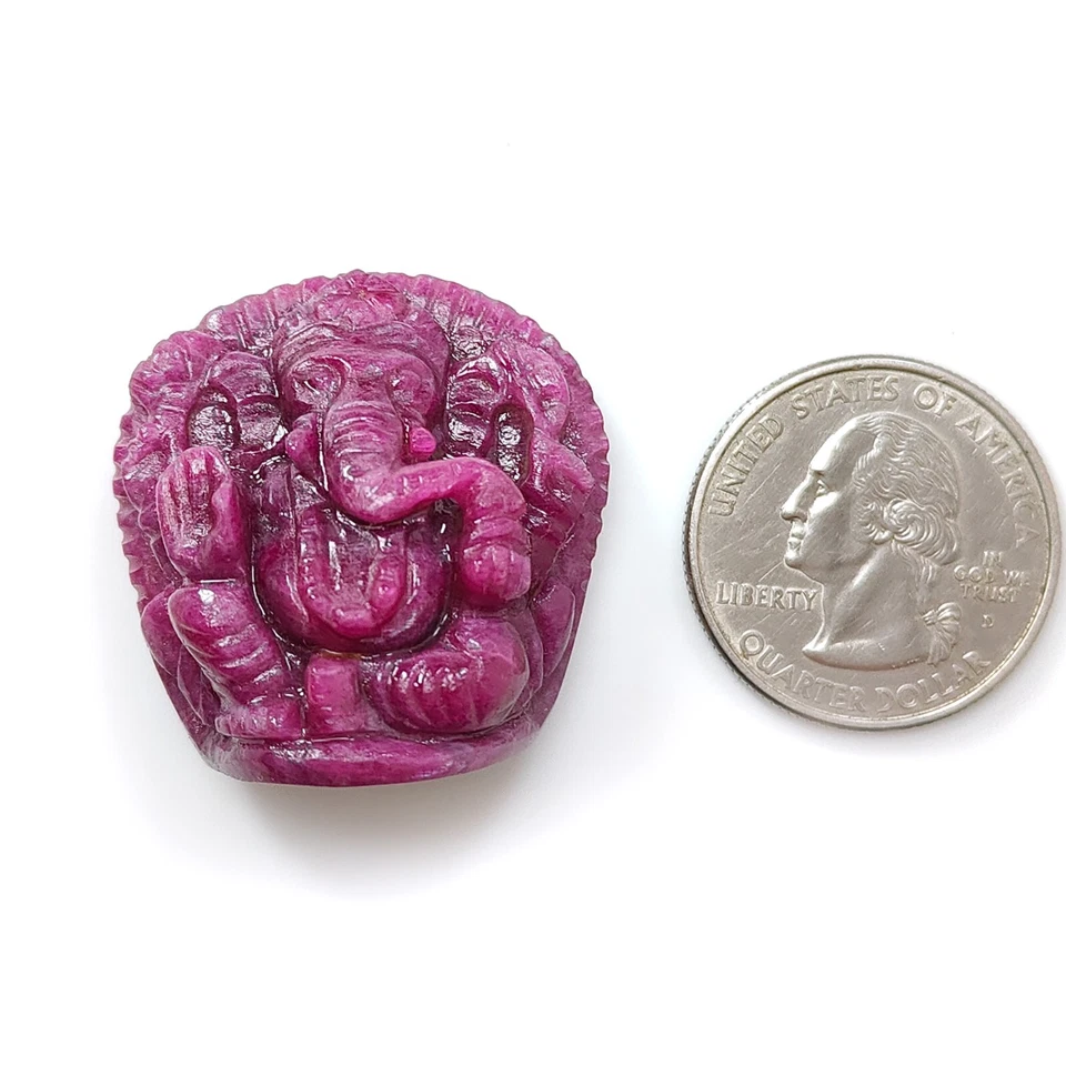 Escultura tallada de piedras preciosas de rubí natural sin tratar de 128,10 quilates Lord Ganesha 31*30 mm Foto 3 de 4